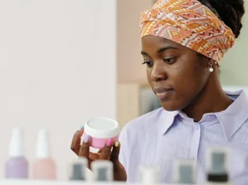 Woman looking at product